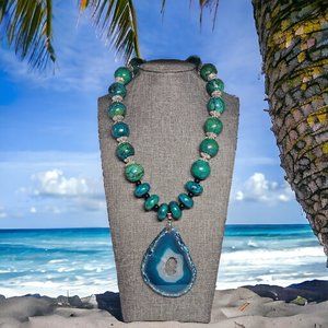 Chrysocolla Turquoise Necklace - Green Necklace for Women